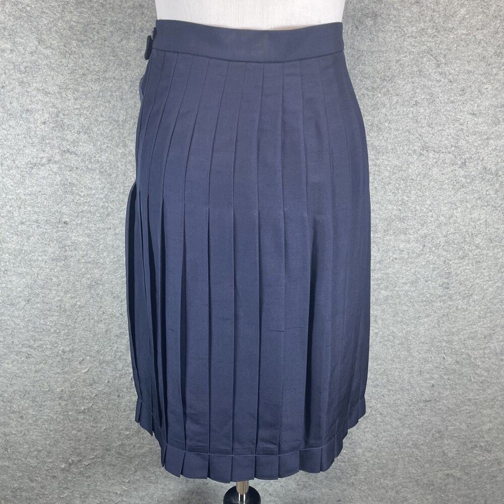 Vintage 80/90s Carlisle Pleated 100% Silk Skirt Women's US Size 4 Navy Blue - Picture 3 of 5